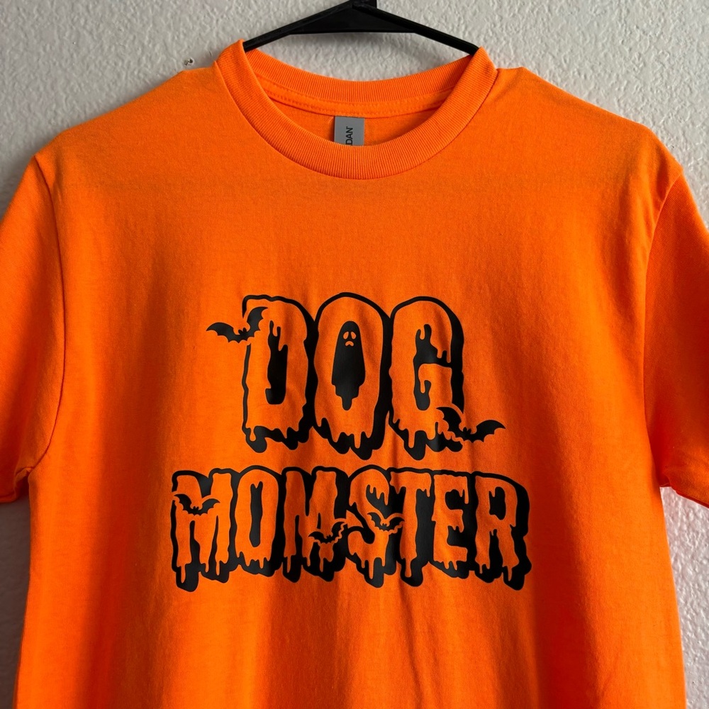 New small orange dog monster Halloween tshirt